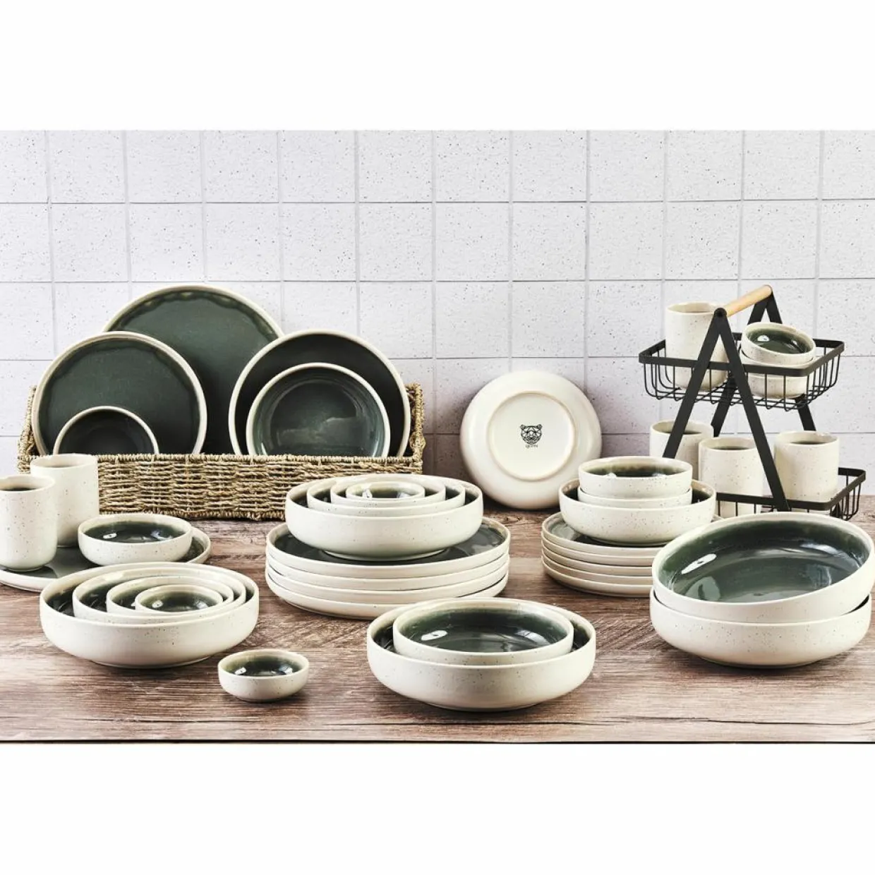 Service Complet Oxygen gris/vert bouteille/beige - 42 pièces-Bjorn Outlet