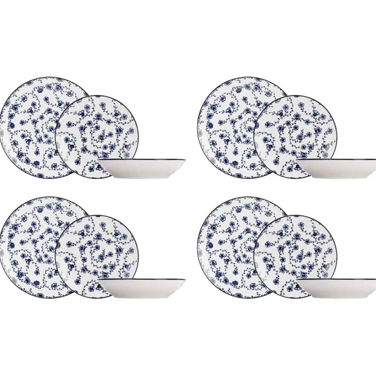 Cosy & Trendy Assiettes^Service de table en Grès Flor Azul blanc/bleu - 12 pièces