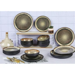 Bjorn Assiettes^Service Les Essentiels en Grès Iris beige/marron - 18 pièces