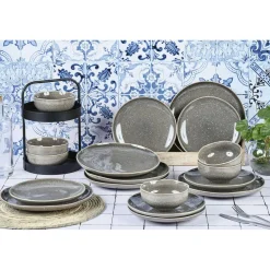 Bjorn Assiettes^Service Les Essentiels en Grès Stellar gris/anthracite - 18 pièces