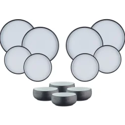 Service Les Essentiels en Grès Gourmet blanc granité/noir onyx - 12 pièces-Bjorn Discount