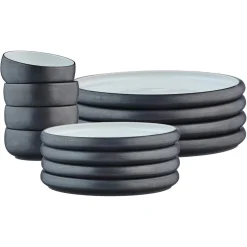 Service Les Essentiels en Grès Gourmet blanc granité/noir onyx - 12 pièces-Bjorn Discount