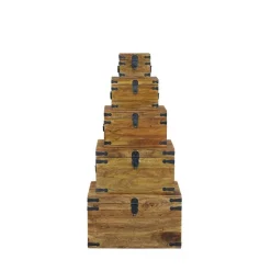 Bois & Chiffons Meubles De Rangement^Set de 5 coffres Manguier Taba Marron - 60x45x36 cm