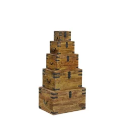 Bois & Chiffons Meubles De Rangement^Set de 5 coffres Manguier Taba Marron - 60x45x36 cm