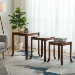Bois & Chiffons Tables^Set de 3 tables basses gigognes en acacia massif Marron - 45x45x56 cm