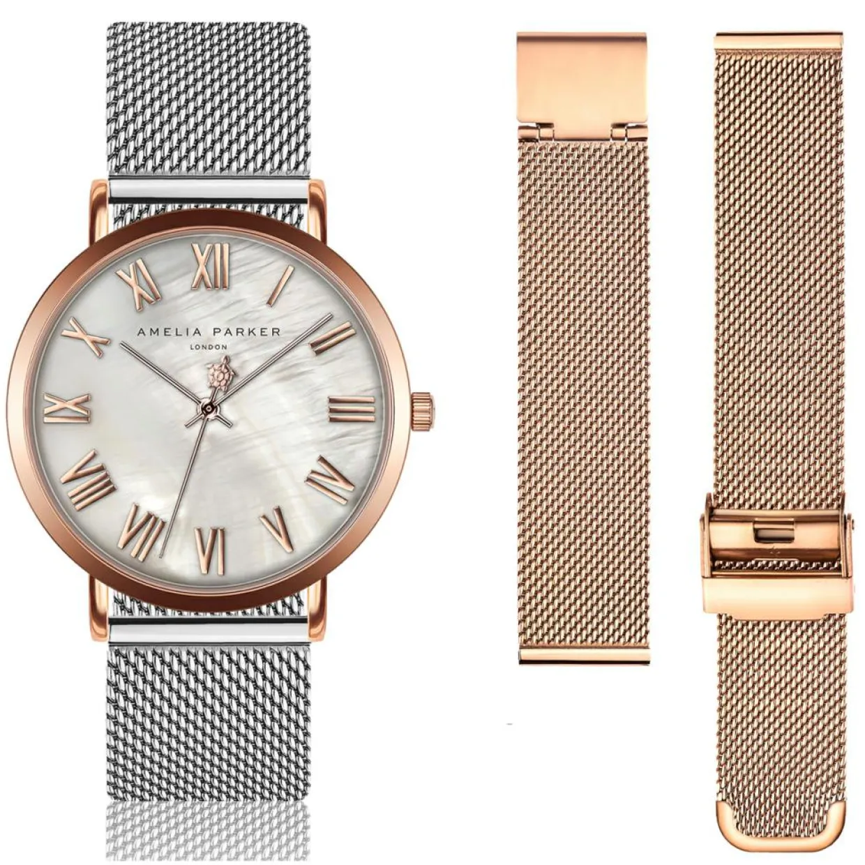 Set Montre Femme 2 Bracelets Classique en Acier argenté/rose doré-Amelia Parker