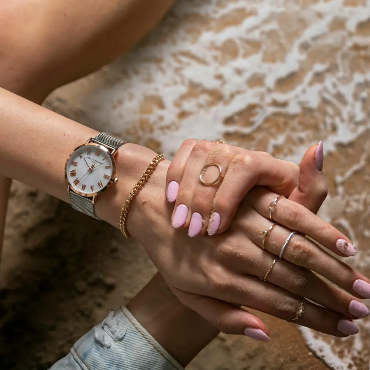 Set Montre Femme 2 Bracelets Classique en Acier argenté/rose doré-Amelia Parker