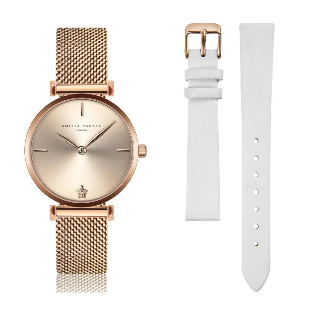 Femme Amelia Parker Montres^Set Montre Femme 2 Bracelets Gold Shore en Acier & Cuir rose doré/blanc