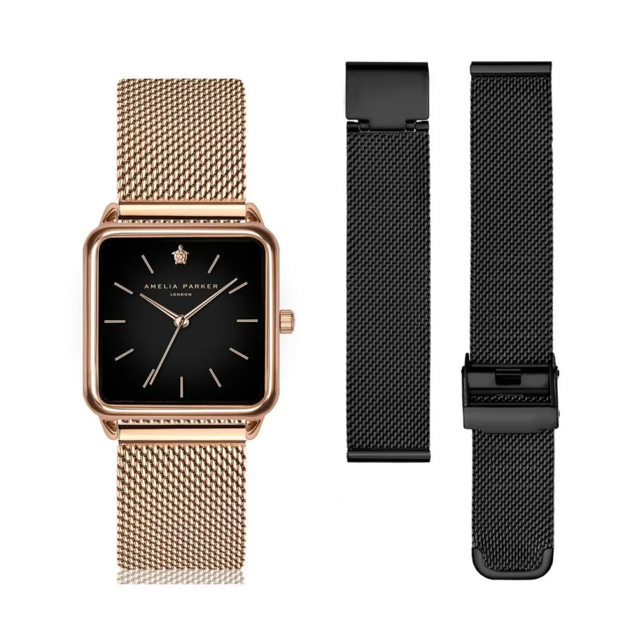 Femme Amelia Parker Montres^Set Montre Femme 2 Bracelets Night Plaza en Acier rose doré/noir