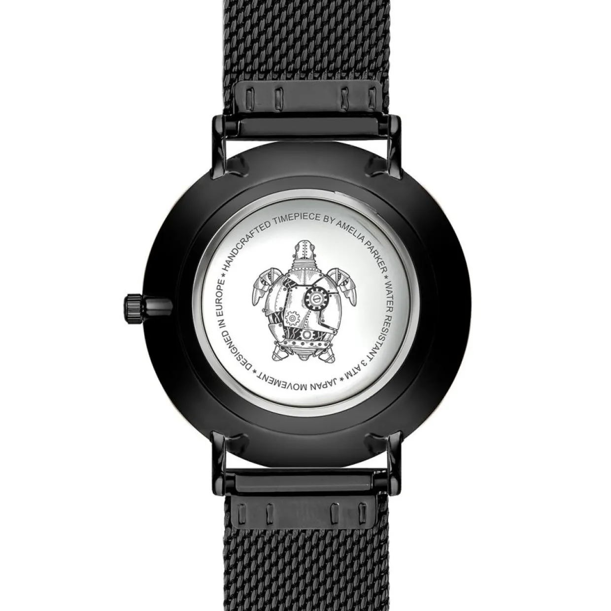 Set Montre Femme 2 Bracelets Jet Black en Acier & Cuir noir-Amelia Parker New