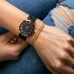 Femme Amelia Parker Montres^Set Montre Femme 2 Bracelets Grand en Acier rose doré/noir