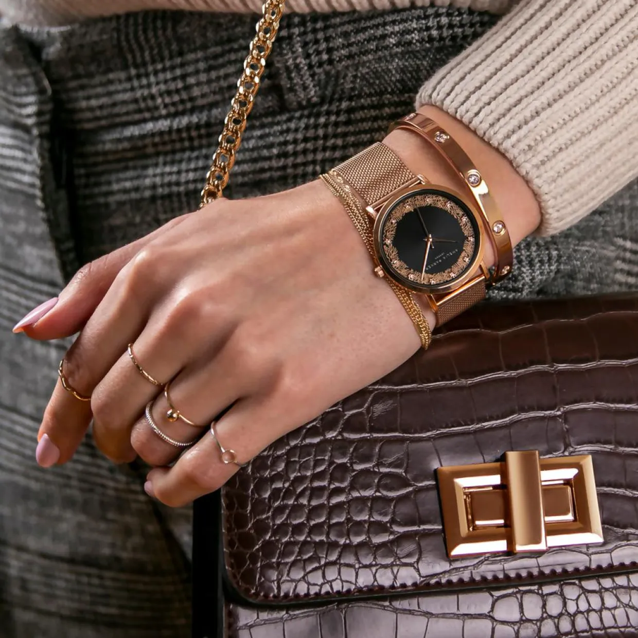 Femme Amelia Parker Montres^Set Montre Femme 2 Bracelets Coral en Acier & Cuir rose doré/noir