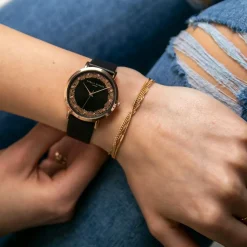 Femme Amelia Parker Montres^Set Montre Femme 2 Bracelets Coral en Acier & Cuir rose doré/noir