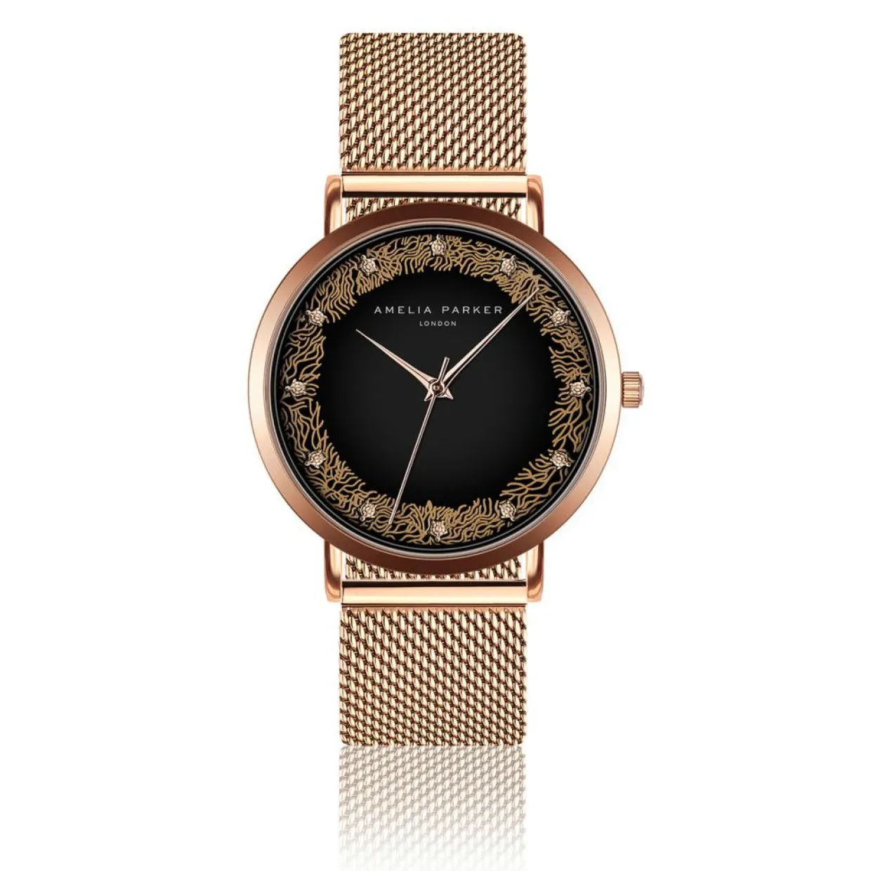 Femme Amelia Parker Montres^Set Montre Femme 2 Bracelets Coral en Acier & Cuir rose doré/noir