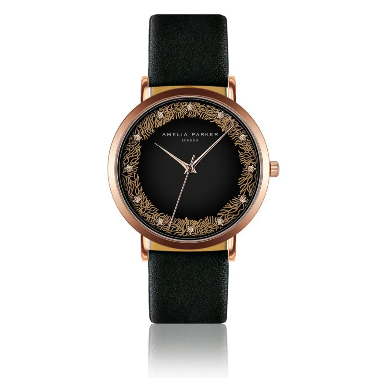 Femme Amelia Parker Montres^Set Montre Femme 2 Bracelets Coral en Acier & Cuir rose doré/noir