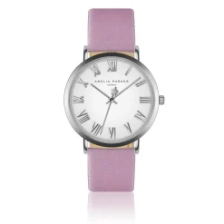 Femme Amelia Parker Montres^Set Montre Femme 2 Bracelets Grand Blanc en Acier & Cuir argenté/rose