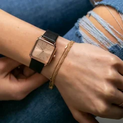 Femme Amelia Parker Montres^Set Montre Femme 2 Bracelets Gold Plaza en Acier & Cuir rose doré/noir
