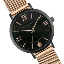 Femme Amelia Parker Montres^Set Montre Femme & Bracelet Petite Noir en Acier rose doré