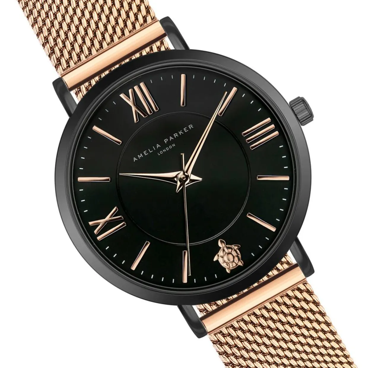Femme Amelia Parker Montres^Set Montre Femme & Bracelet Petite Noir en Acier rose doré