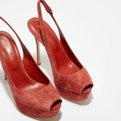 Femme Sergio Rossi Escarpins^Slingbacks en Velours de Cuir Vit open-toe goyave Talon 12 cm