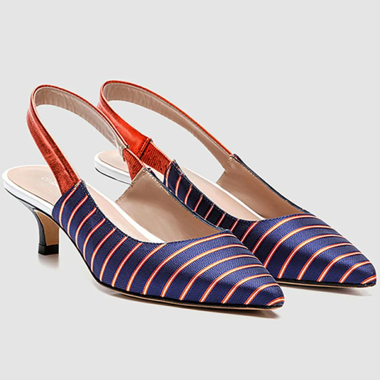 Femme Cosmoparis Escarpins^Slingbacks Moba rayé marine/orange - Talon 5 cm