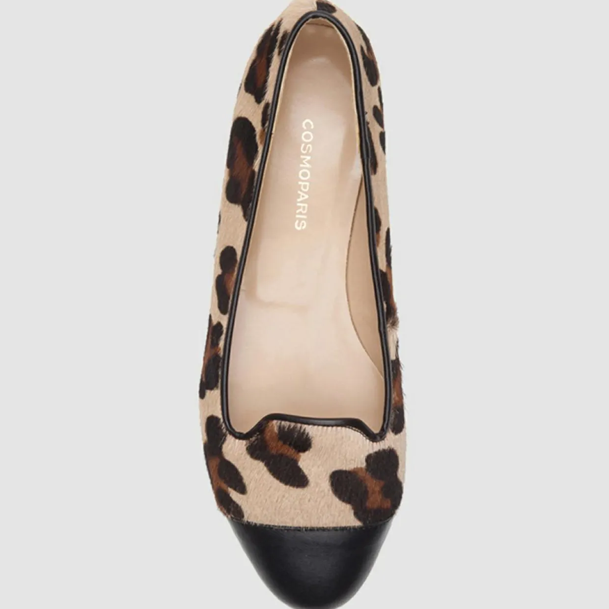 Slippers en Cuir façon Poulain Alinia léopard noir/beige-Cosmoparis Hot