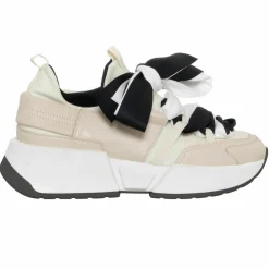 Femme Loretta Pettinari Baskets^Sneakers en Cuir & Toile Lorena beige/rose/noir - Plateforme 5 cm