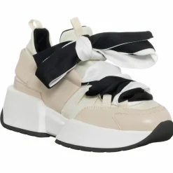 Femme Loretta Pettinari Baskets^Sneakers en Cuir & Toile Lorena beige/rose/noir - Plateforme 5 cm
