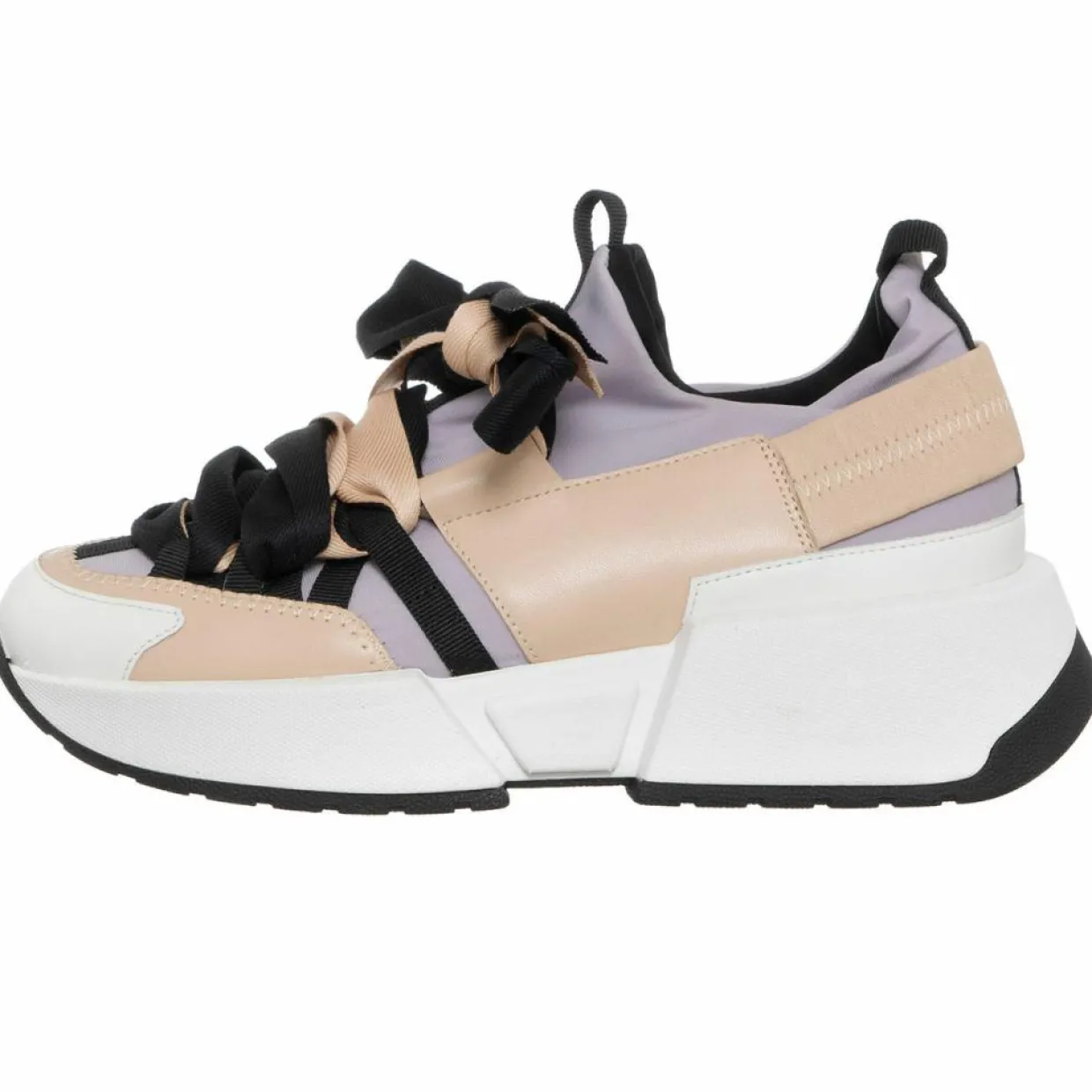 Sneakers en Cuir & Toile Lorena lilas/rose/noir - Plateforme 5 cm-Loretta Pettinari Online