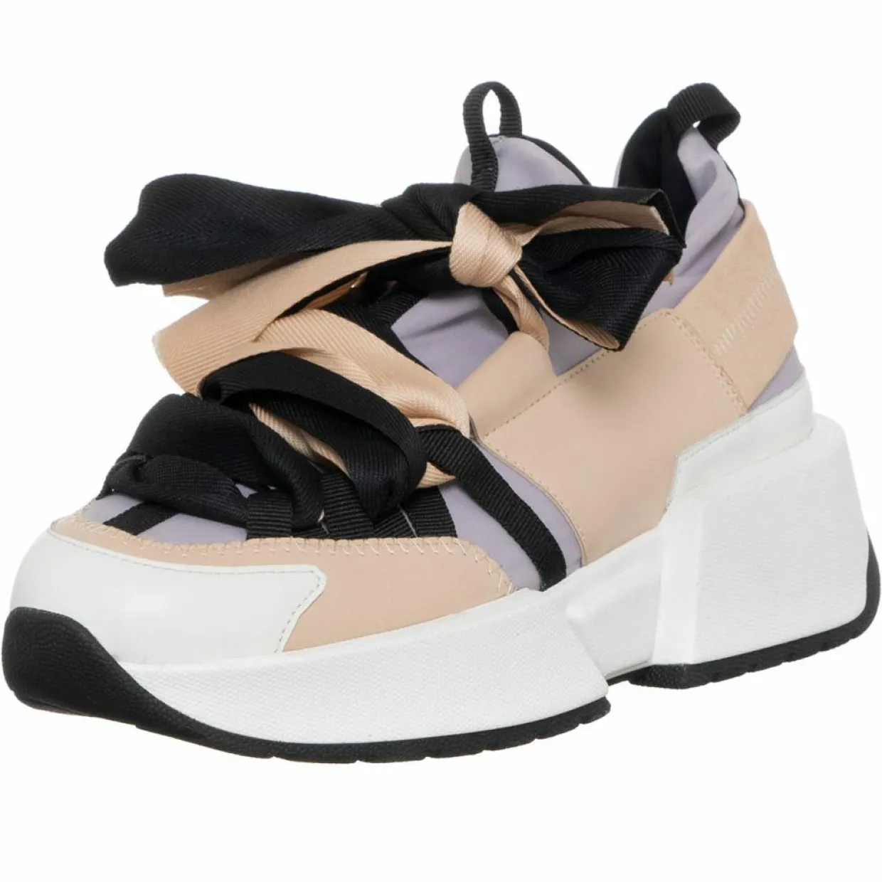 Sneakers en Cuir & Toile Lorena lilas/rose/noir - Plateforme 5 cm-Loretta Pettinari Online