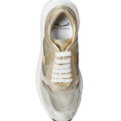 Femme Voile Blanche Baskets^Sneakers en Cuir & Velours de Cuir Sheel argenté/doré - Talon 4 cm