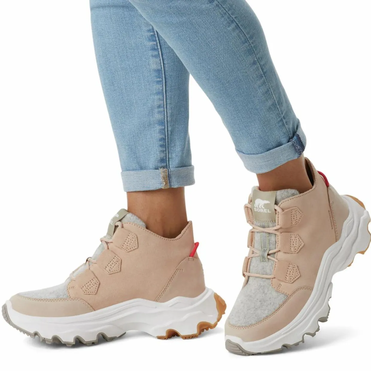 Femme Sorel Baskets^Sneakers en Cuir imperméables Kinetic™ Breakthru Caribou beiges