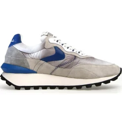 Homme Voile Blanche Baskets^Sneakers en Cuir Léo gris/bleu