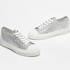 Sneakers en Cuir Wova Low-Top argentées-Stuart Weitzman