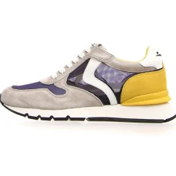 Femme Voile Blanche Baskets^Sneakers en Velours de Cuir Julia gris/moutarde