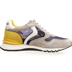 Femme Voile Blanche Baskets^Sneakers en Velours de Cuir Julia gris/moutarde