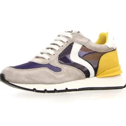 Femme Voile Blanche Baskets^Sneakers en Velours de Cuir Julia gris/moutarde