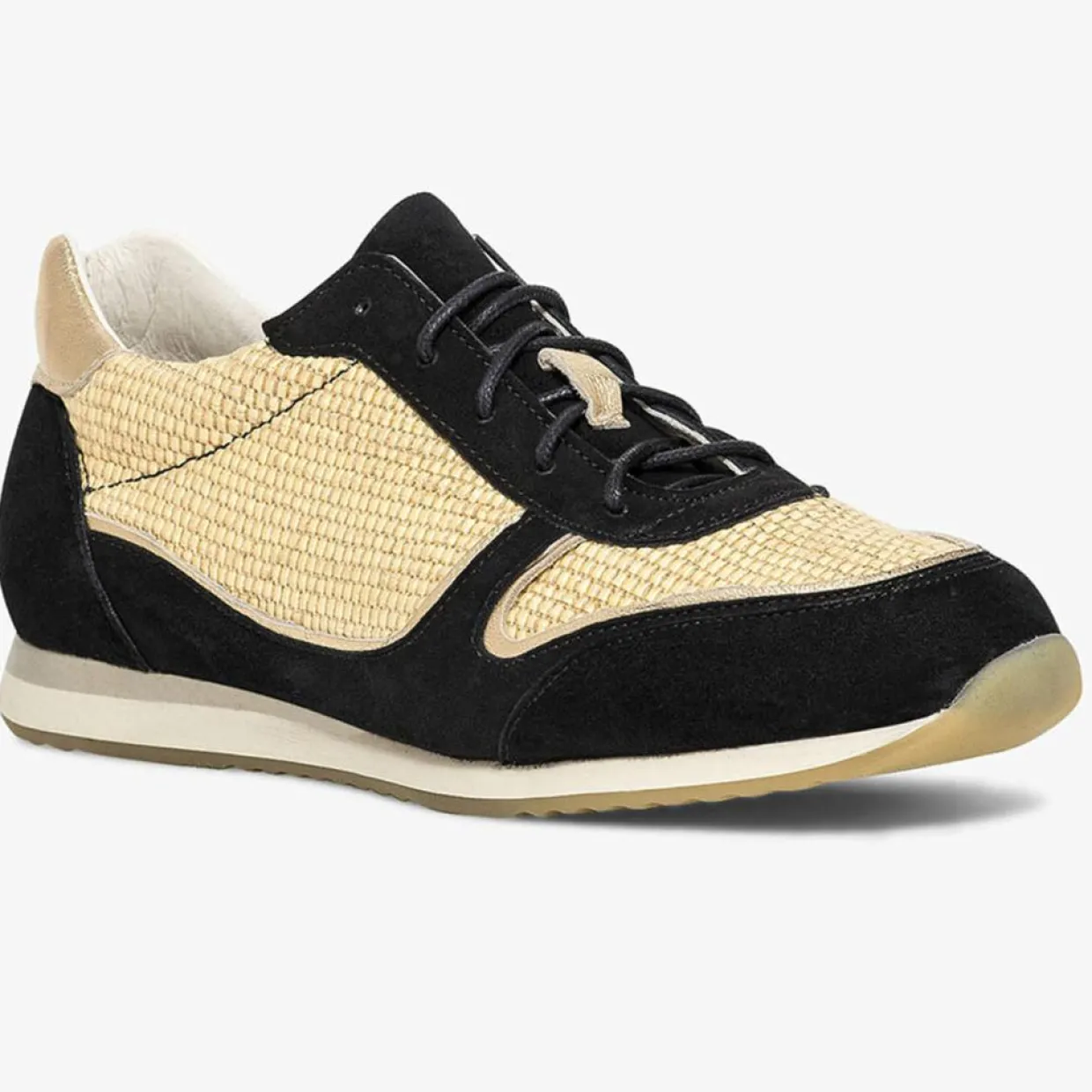 Sneakers en Velours de Cuir biamtières Lyman noir/paille-Bocage Hot