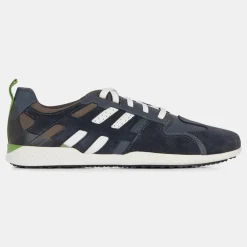 Sneakers en Velours de Cuir & Cuir Snake marine/taupe-Geox New