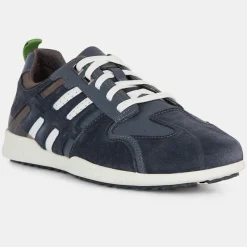 Sneakers en Velours de Cuir & Cuir Snake marine/taupe-Geox New