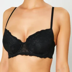 Soutien-gorge Push-Up en Soie mélangée Portofino noir-Huit Clearance