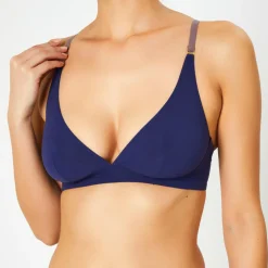 Soutien-gorge sans armatures en Soie mélangée Skin 02 bleu marine-Huit Clearance