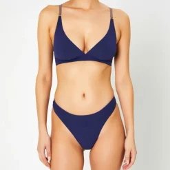 Soutien-gorge sans armatures en Soie mélangée Skin 02 bleu marine-Huit Clearance