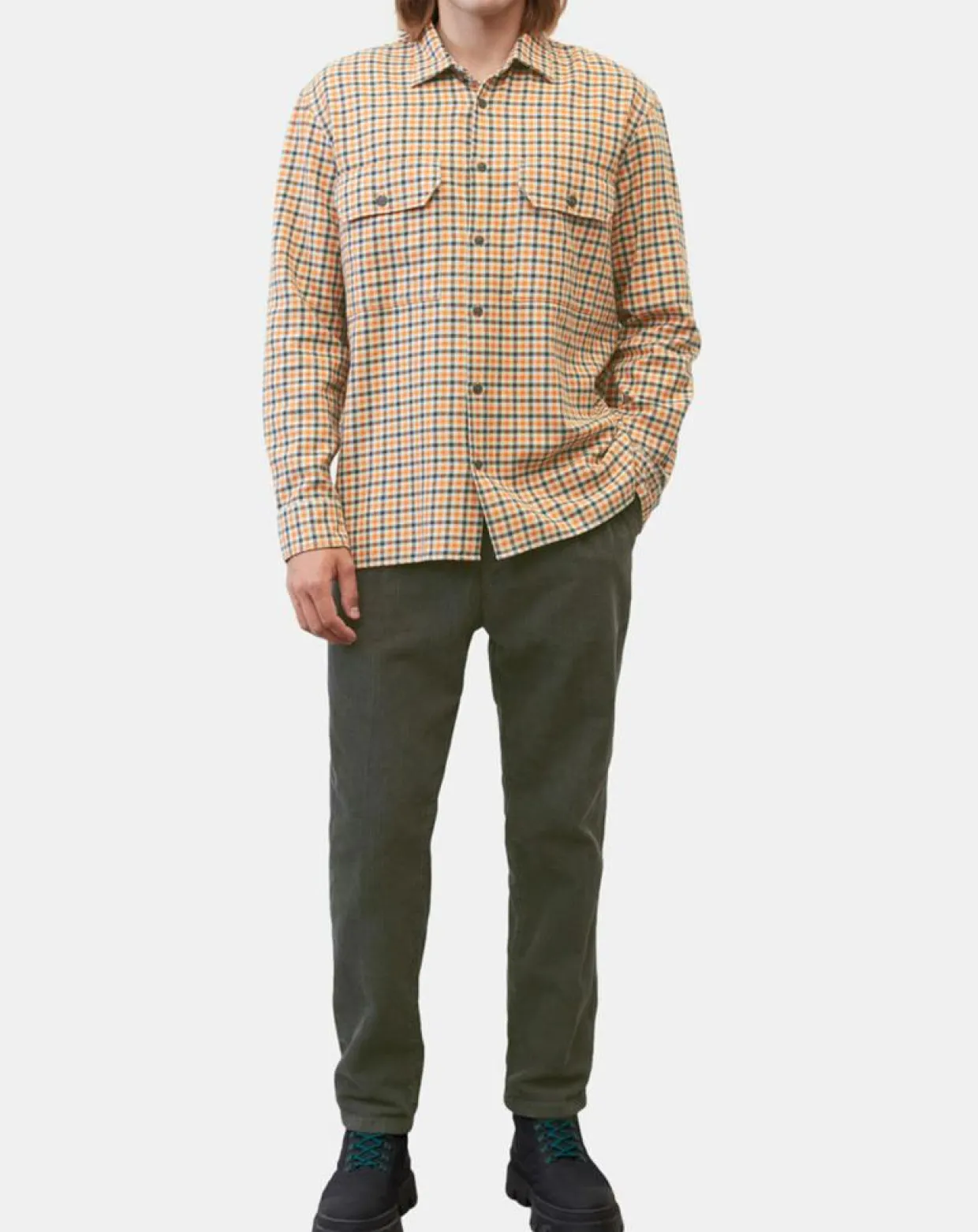 Surchemise 100% Coton Bio Relaxed Fit à carreaux vert/orange-Marc O'Polo Clearance