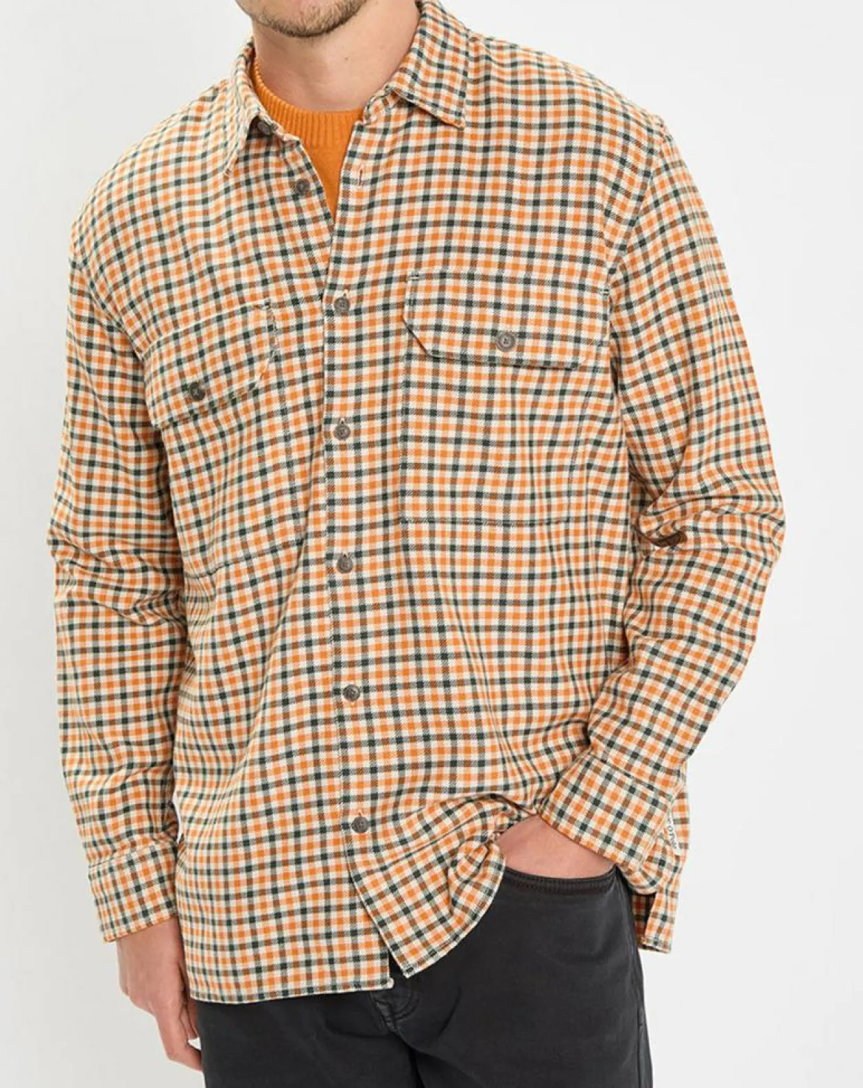 Surchemise 100% Coton Bio Relaxed Fit à carreaux vert/orange-Marc O'Polo Clearance