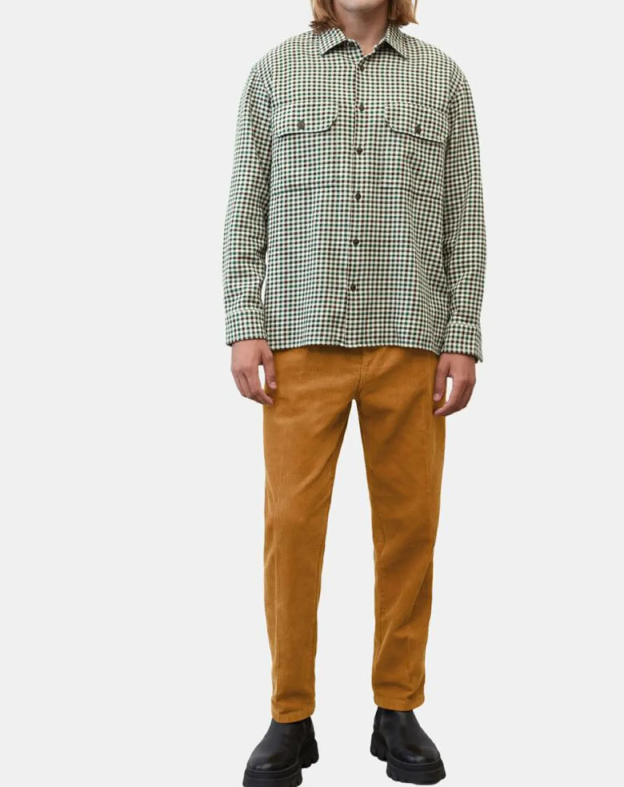 Homme Marc O'Polo Chemises^Surchemise 100% Coton Bio Relaxed Fit à carreaux vert/marron