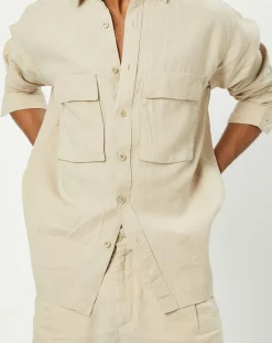 Surchemise 100% Lin manches longues Oversize West beige-Marc O'Polo Outlet