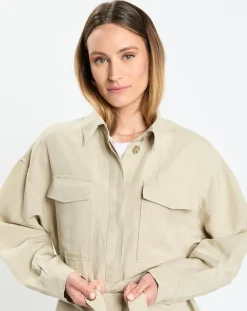 Surchemise Ceinturée en Lin mélangé beige clair-Marc O'Polo