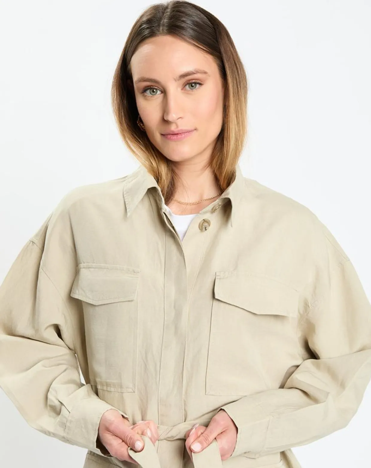 Surchemise Ceinturée en Lin mélangé beige clair-Marc O'Polo