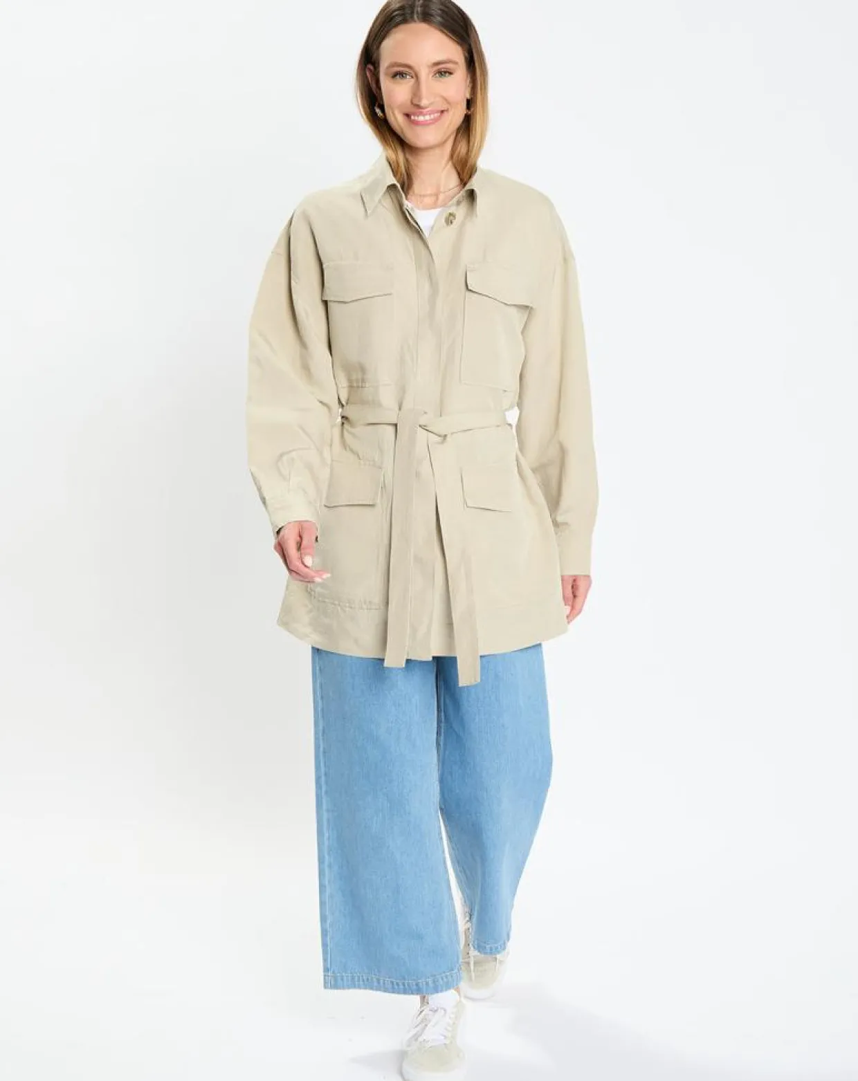 Surchemise Ceinturée en Lin mélangé beige clair-Marc O'Polo